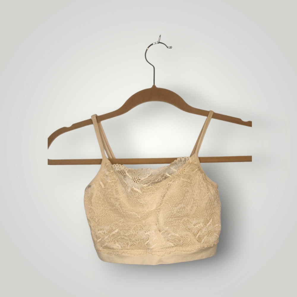 Sofra Bralette Beige Lace Half Cami Sports Bra Tank Camisole One Size Free Sz OS